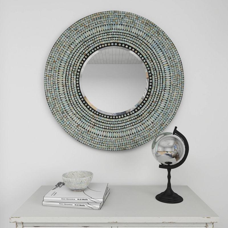 Olivia & May Wood Handmade Mosaic Wall Mirror Silver : Nautical Coastal Decor, 31.5" Round, No Assembly Required