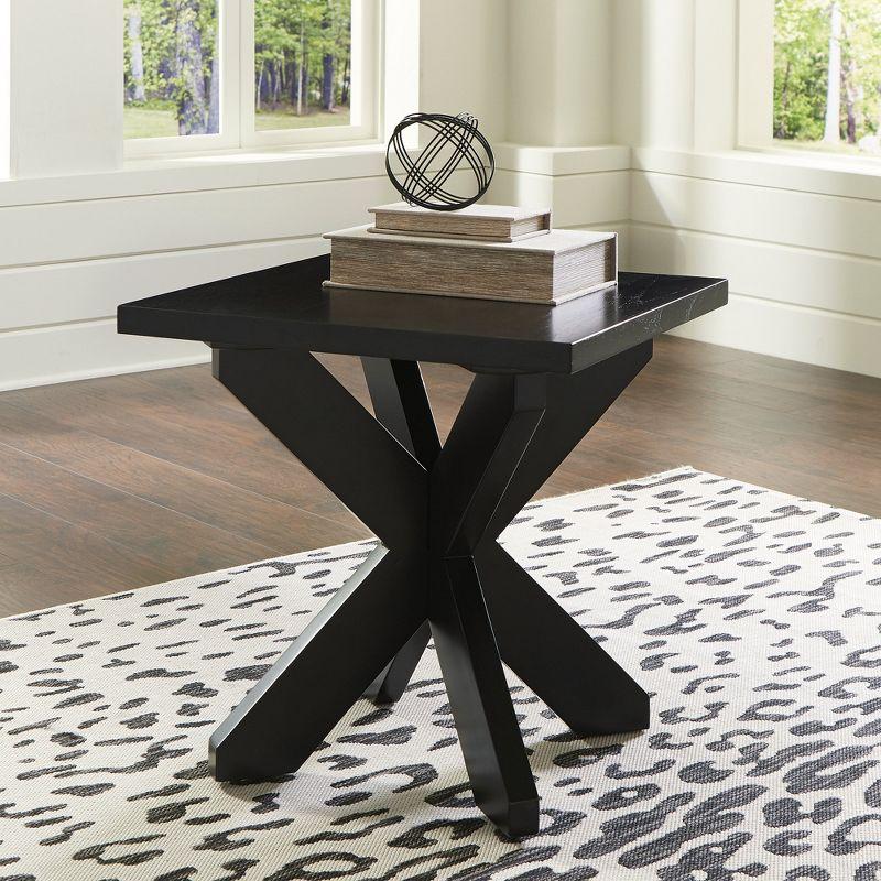 Black Contemporary Square Wood End Table with Crossed Legs