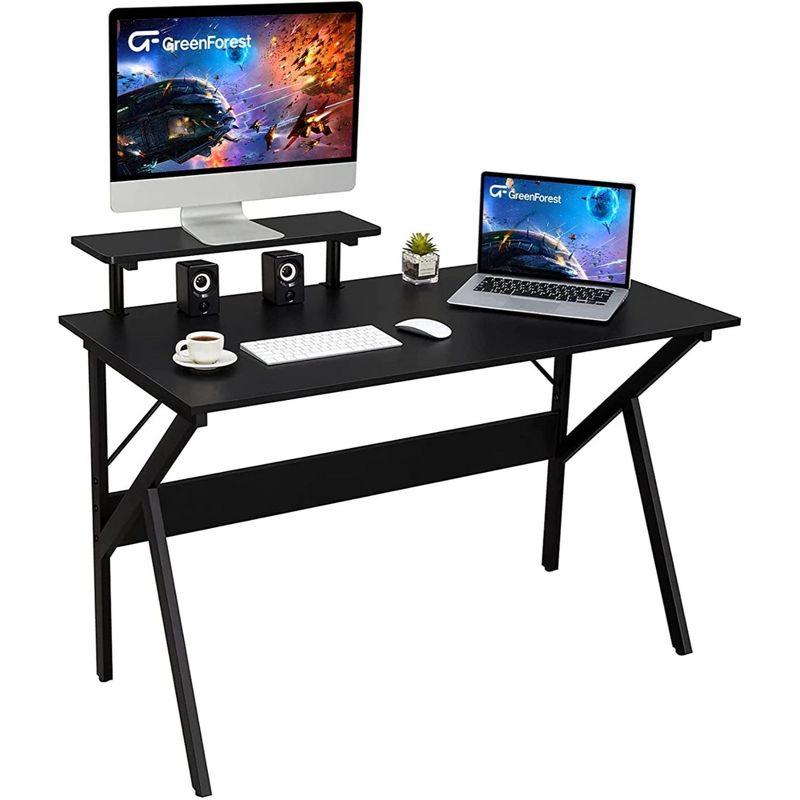 Greenforest Home Office Desk with Monitor Shelf, Computer/Gaming Desk, Black, 47in