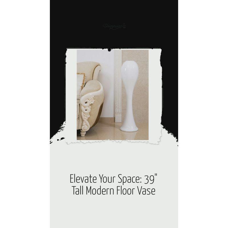 Uniquewise 39 Tall White Narrow Unique Fiberglass Modern Floor Vase