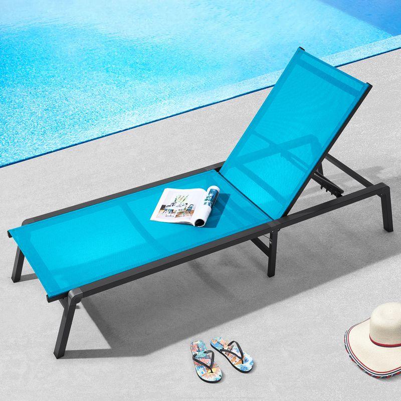 VEVOR Chaise Lounge Chair Outdoor, Aluminum Patio Lounge Chair with Adjustable 5-Position, Folding Pool Lounge Chair