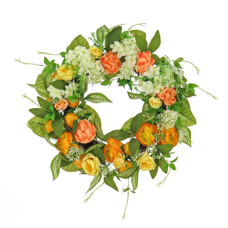 24" Lemon and Hydrangea Artificial Spring Wreath