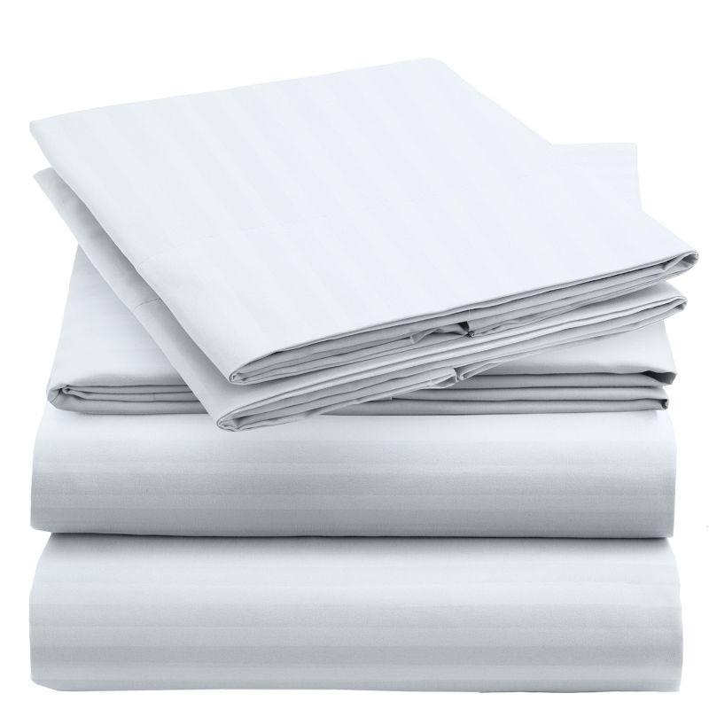 Queen White Striped Microfiber 4-Piece Sheet Set