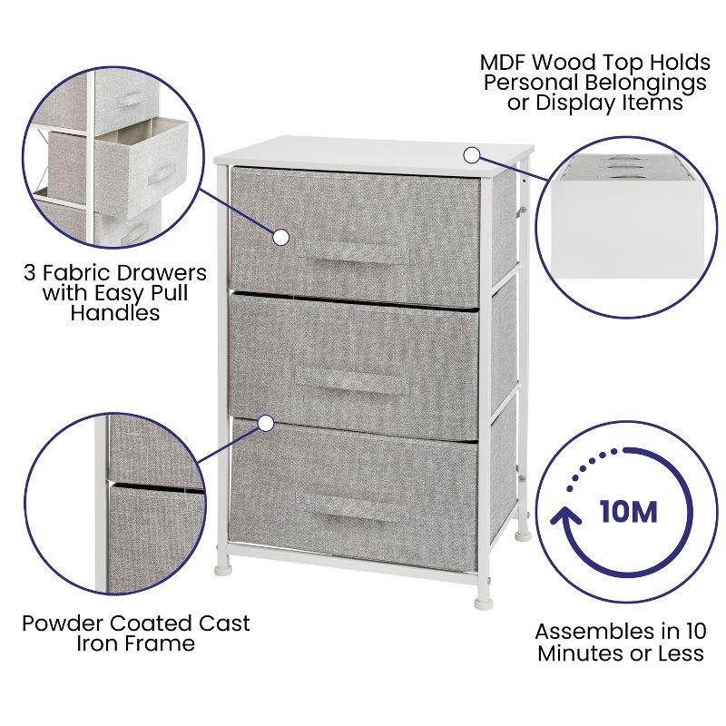 Flash Furniture Malone 3 Drawer Vertical Storage Dresser with Wood Top & Fabric Pull Drawers