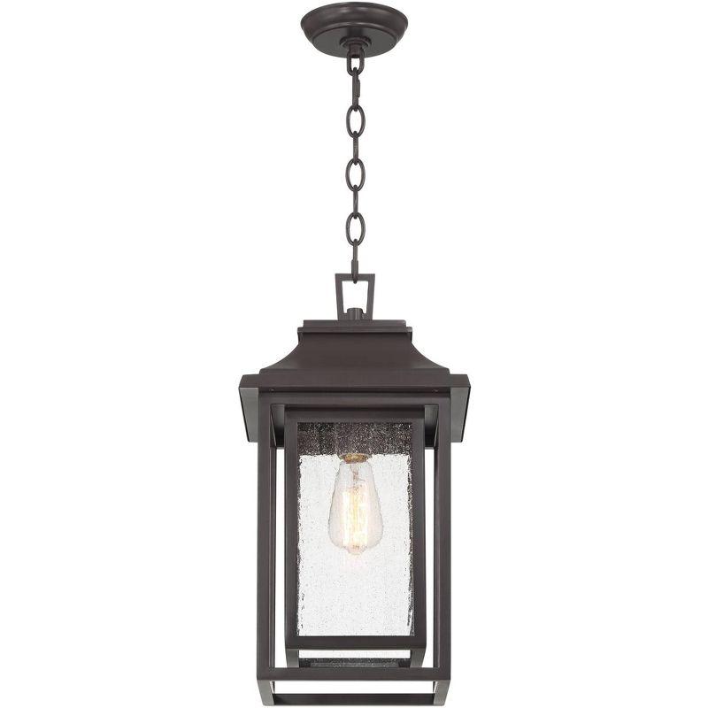 John Timberland Cecile 19 1/4" High Modern Box Lantern Outdoor Pendant Light Fixture Ceiling Porch House Hanging Brown Bronze Finish Clear Glass Shade