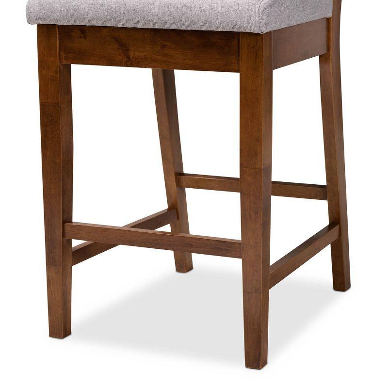 2pc Gideon Fabric Upholstered and Wood Counter Height Barstool Set Gray/Walnut Brown - Baxton Studio: Polyester, Fixed Height, Rectangle Shape