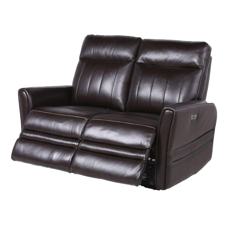 Brown Faux Leather Power Reclining Loveseat with Storage