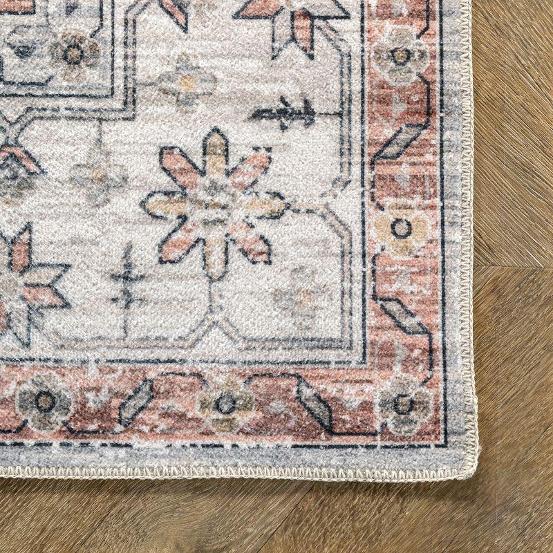 Beige Vintage Medallion Machine Washable Area Rug