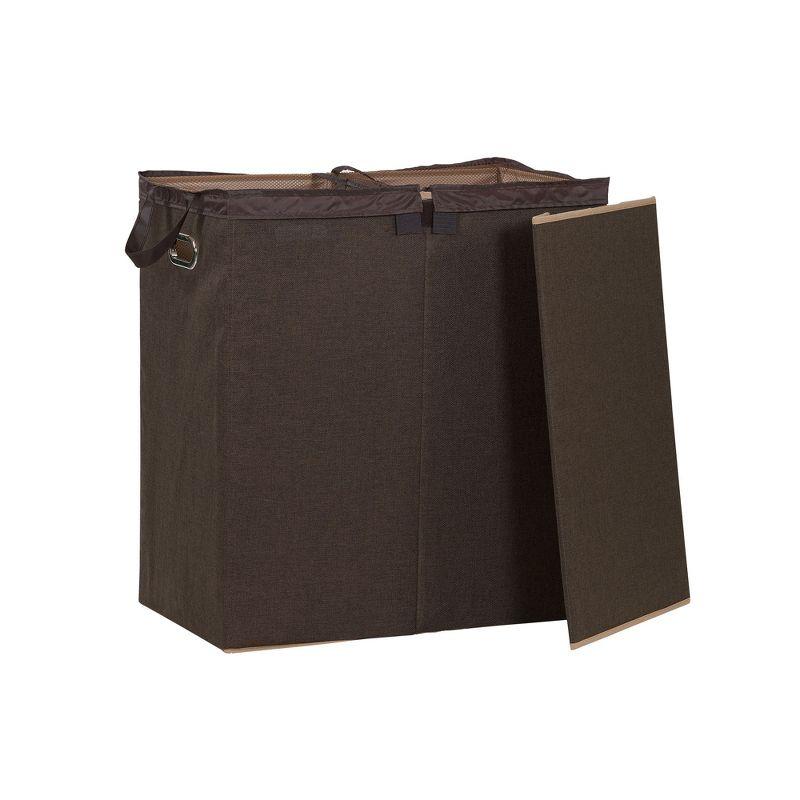 Double Laundry Hamper with Lid, Two Compartments for Easy Sorting with Removable Liner, Collapsible, Brown Linen 5614