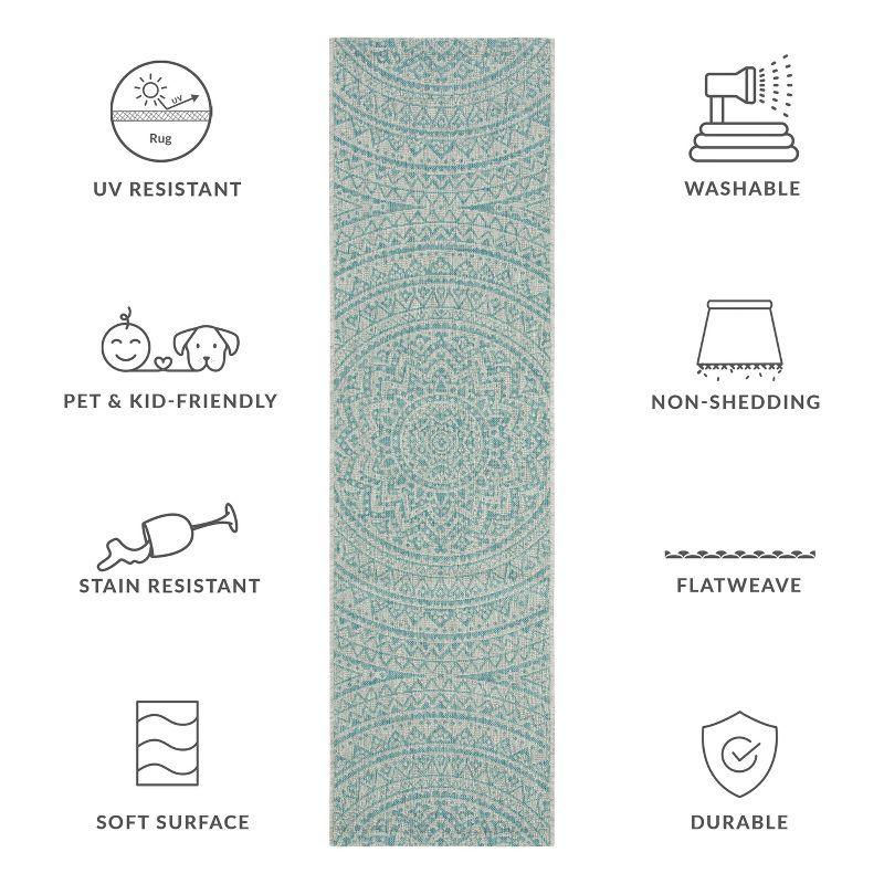 Courtyard CY8734 UV & Stain Resistant Non-Shedding Power Loomed Indoor/Outdoor Runner Rug - Light Grey/Aqua - 2'3"x8' - Safavieh