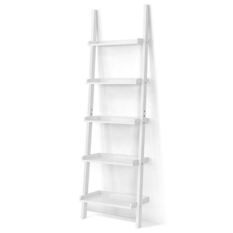 Costway Versatile White 5-Tier Bookshelf Leaning Wall Shelf Ladder  Bookcase White