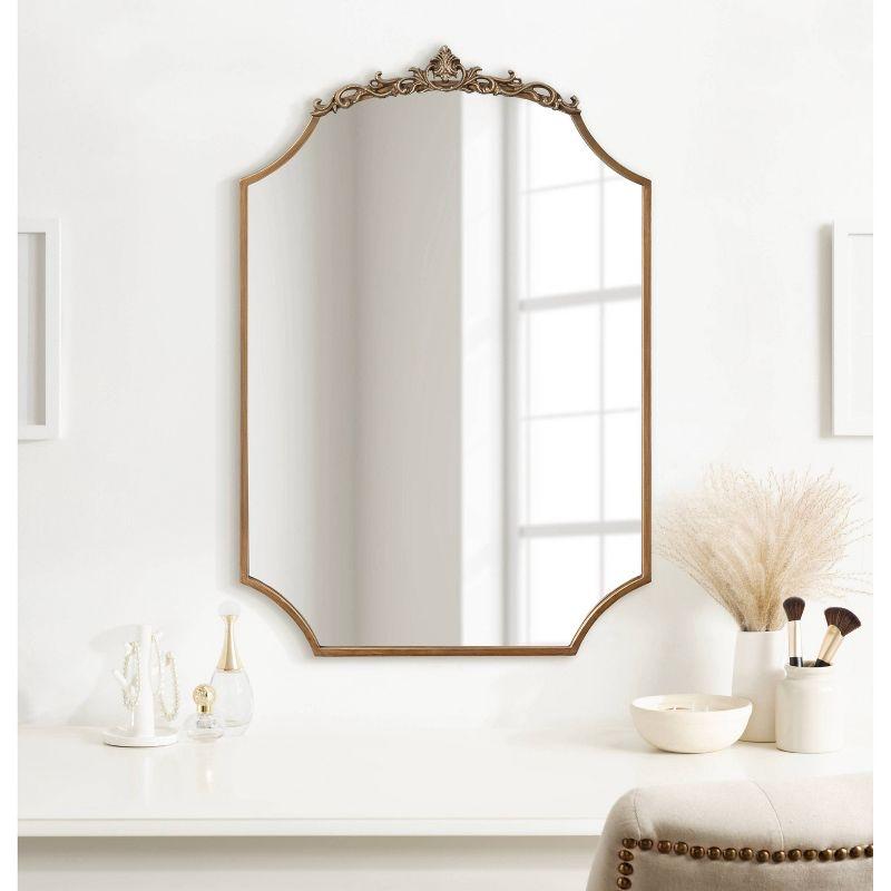 Kate & Laurel All Things Decor 24"x36" Arendahl Traditional Scallop Mirror Gold: Baroque-Inspired, No Assembly Required, Wall Mount