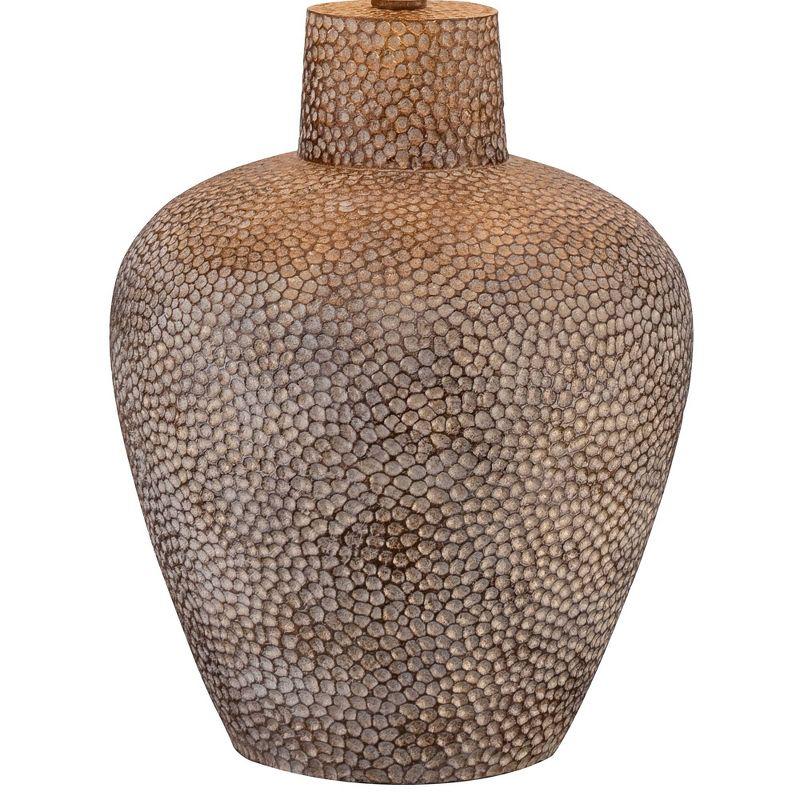 Franklin Iron Works Rustic Farmhouse Table Lamps 29" Tall Set of 2 Brown Leaf Hammered Pot Off White Shade for Bedroom Living Room House Home Bedside