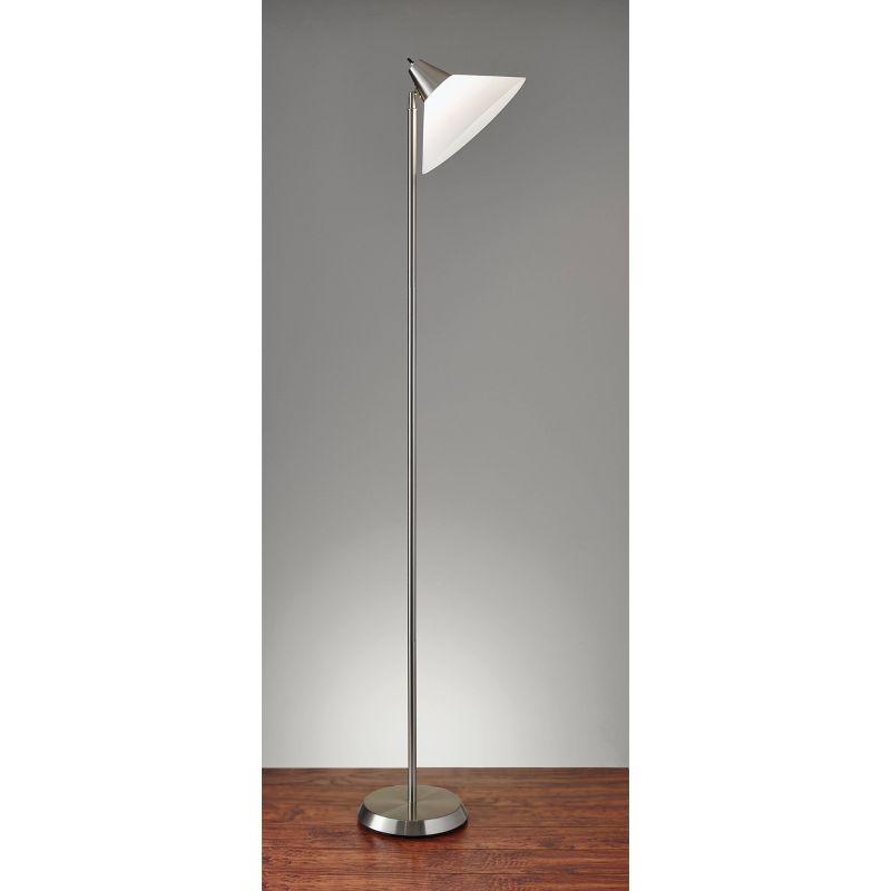 Elegant Brushed Steel Adjustable Swivel Floor Lamp with White Shade