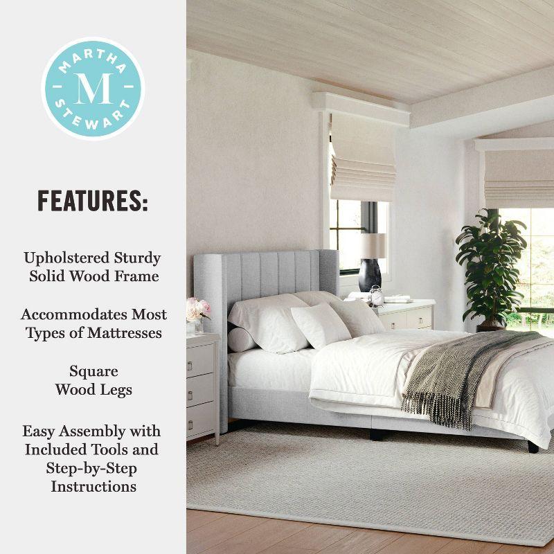 Martha Stewart Kay Upholstered Platform Bed With Channel Stitched Wingback Headboard