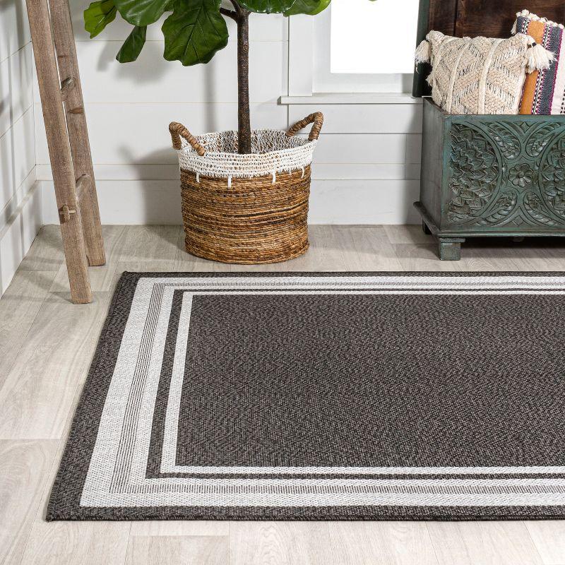 5' x 8' James Modern Border Stripe Indoor/Outdoor Area Rug, Black/Cream - JONATHAN Y