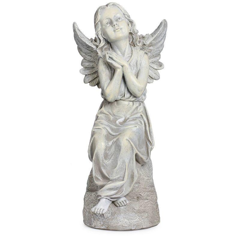 Roman 16" Sitting Angel Resin Outdoor Garden Statues Gray