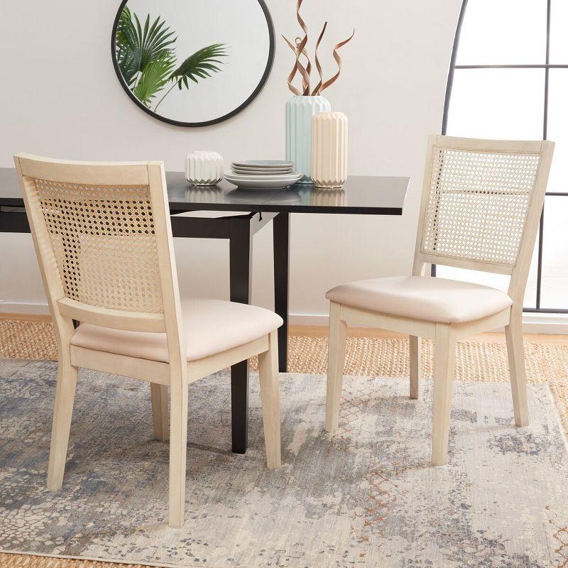 White Washed Wood Rattan Back Dining Chair Set