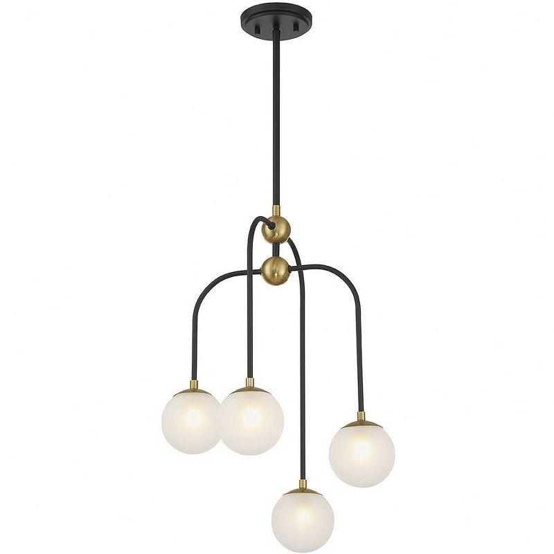 Matte Black and Warm Brass 4-Light Mini Chandelier with Frosted Glass Shades