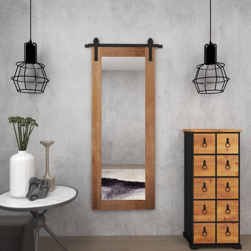 71" x 34" Wood Wall Mirror with Metal Hanging Rod Brown - Olivia & May: Industrial Style, No Assembly Required