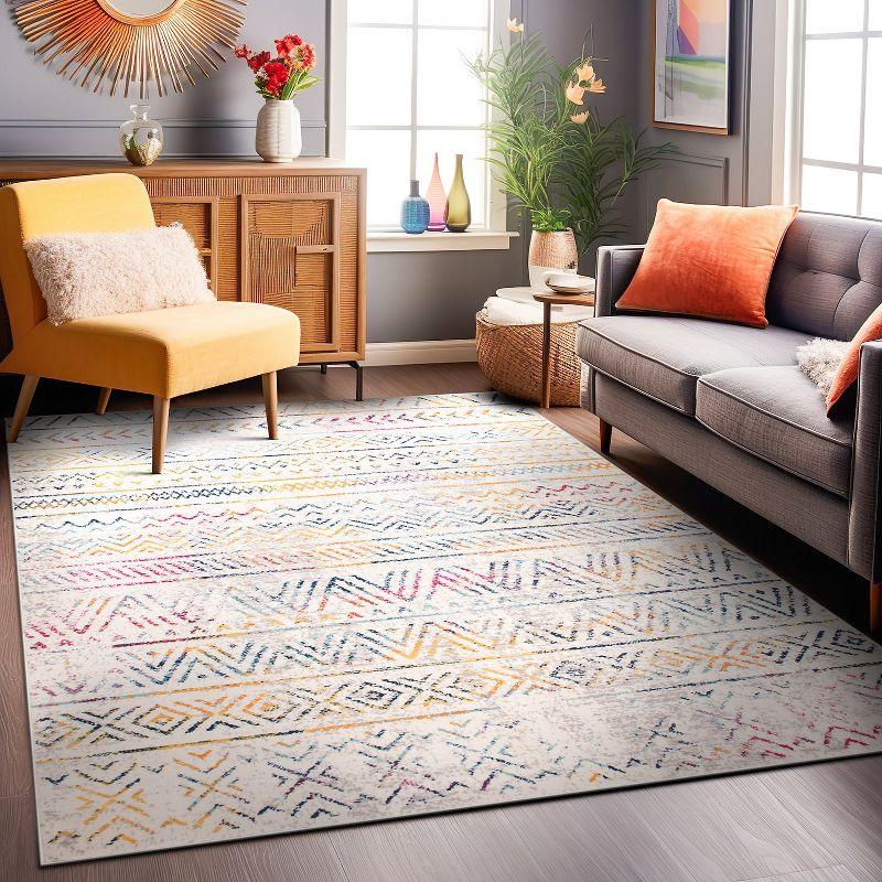 World Rug Gallery Geometric Distressed Bohemian Multicolored 5'x7' Area Rug