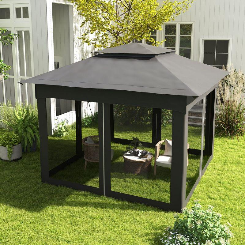 Outsunny 11' x 11' Dark Gray Pop Up Gazebo with Mesh Sides