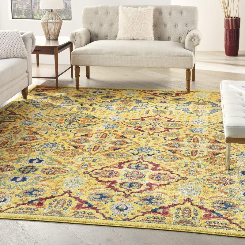 Bohemian Bliss Yellow Floral 9' x 12' Low-Pile Area Rug