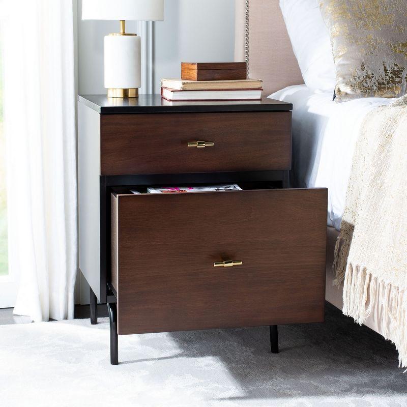 Genevieve 2 Drawer Nightstand - Walnut/Black - Safavieh.