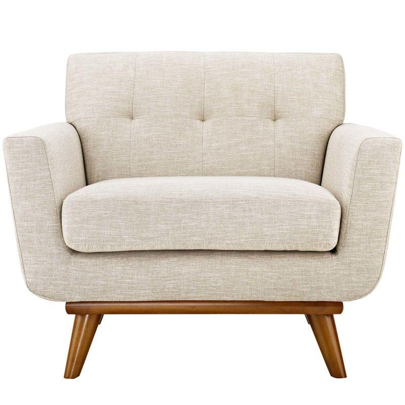 Cherry Wood Base Beige Upholstered Engage Armchair