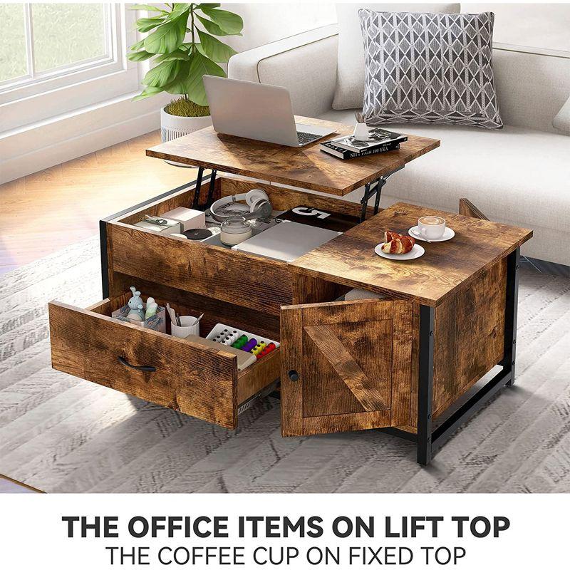 FABATO Lift Top Coffee Table Wood Cabinet with Storage Drawer and Hidden Compartment for Living Room and Office