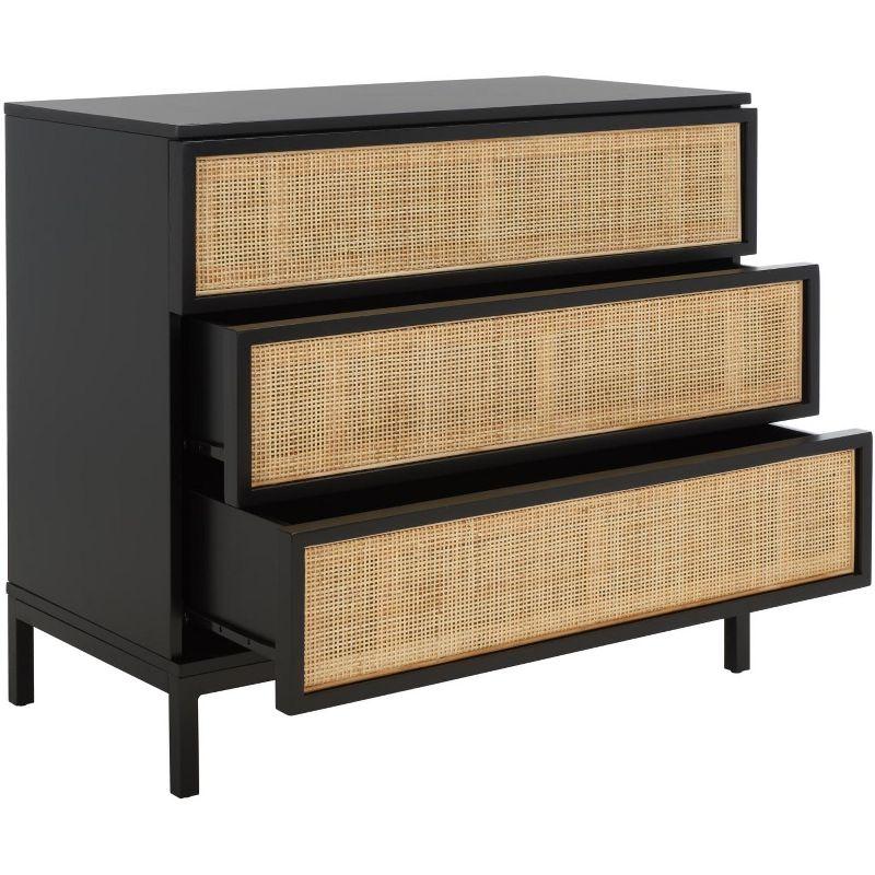Zadie 3 Drawer Rattan Chest - Black/Natural - Safavieh