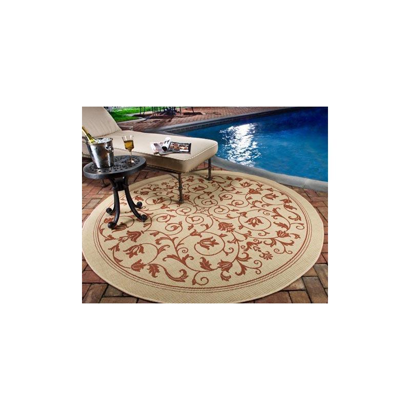 Courtyard CY2098 UV & Stain Resistant Non-Shedding Power Loomed Indoor/Outdoor Area Rug - Natural/Terra - 7'10" Round - Safavieh