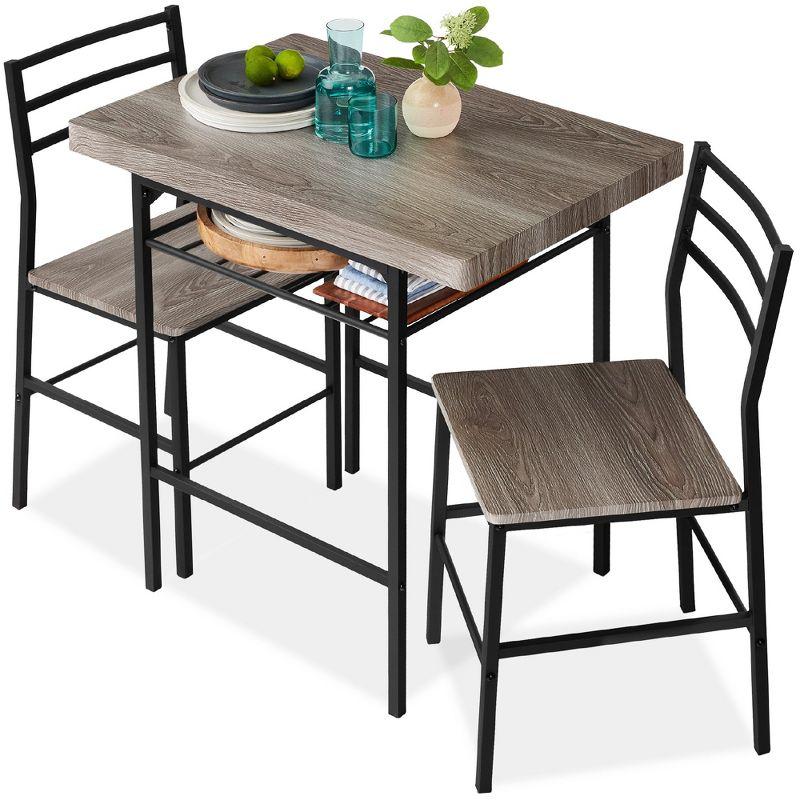 Gray 3-Piece Dining Set with Steel Frame and Storage Rack