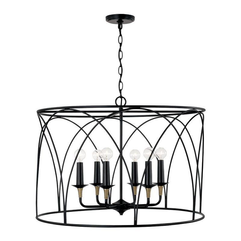 Matte Black and Brass 6-Light Drum Pendant Chandelier