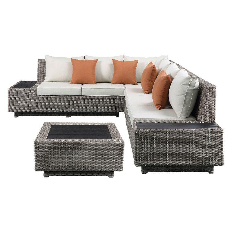 Salena Beige Fabric and Gray Wicker Patio Sectional with Cocktail Table