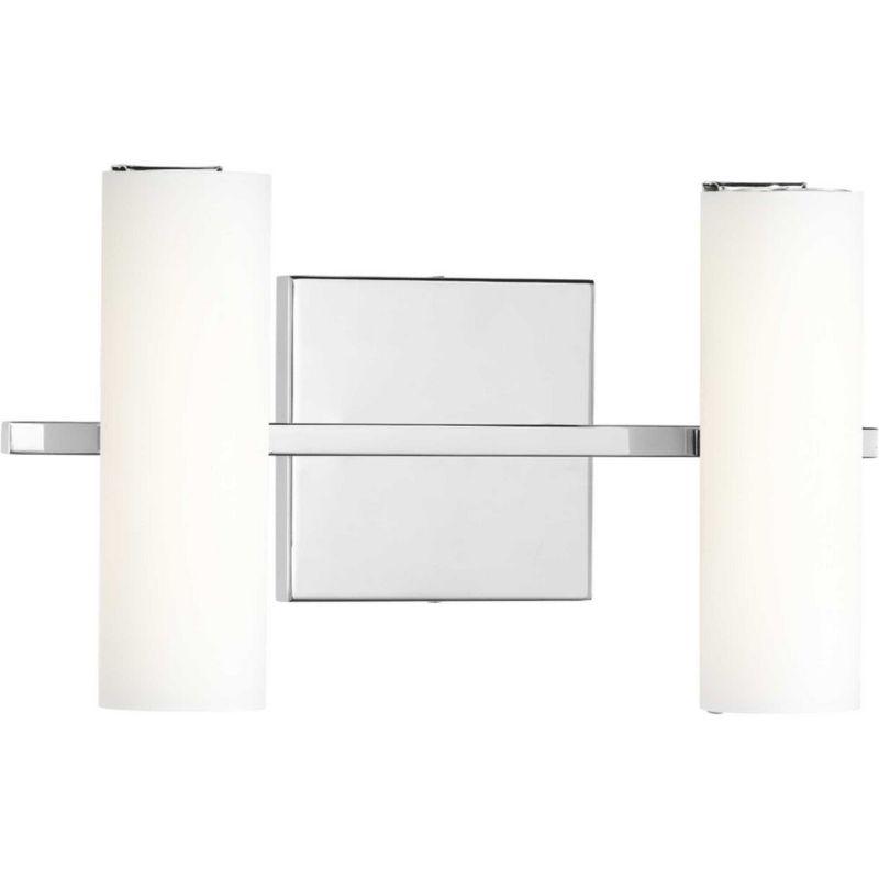 Progress Lighting Colonnade 2-Light LED Bath Vanity in Brushed Nickel with Tubular Etched Glass Shades