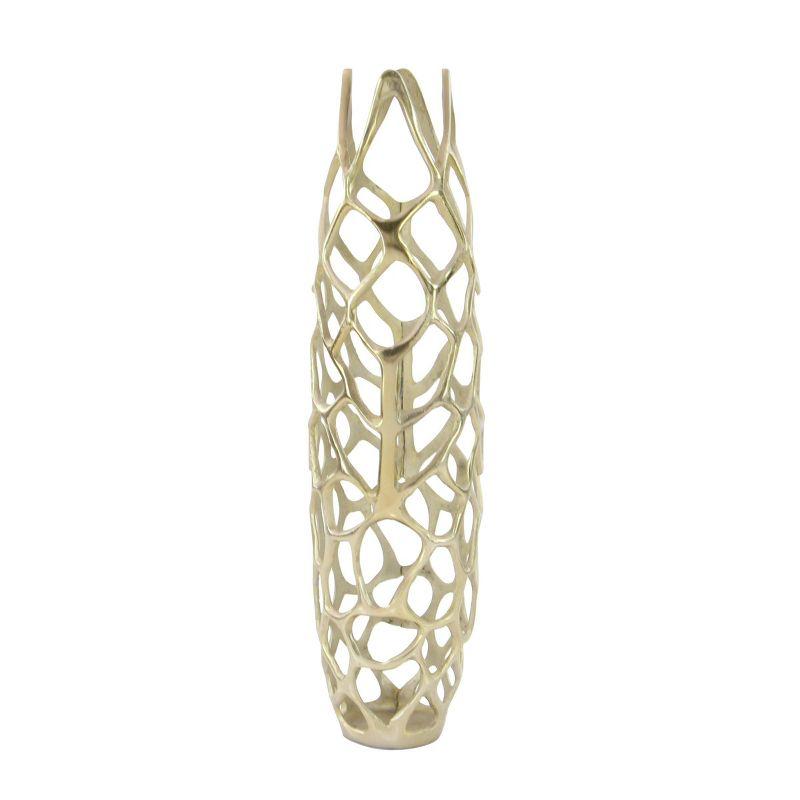 31" Gold Aluminum Net-Inspired Decorative Floor Vase