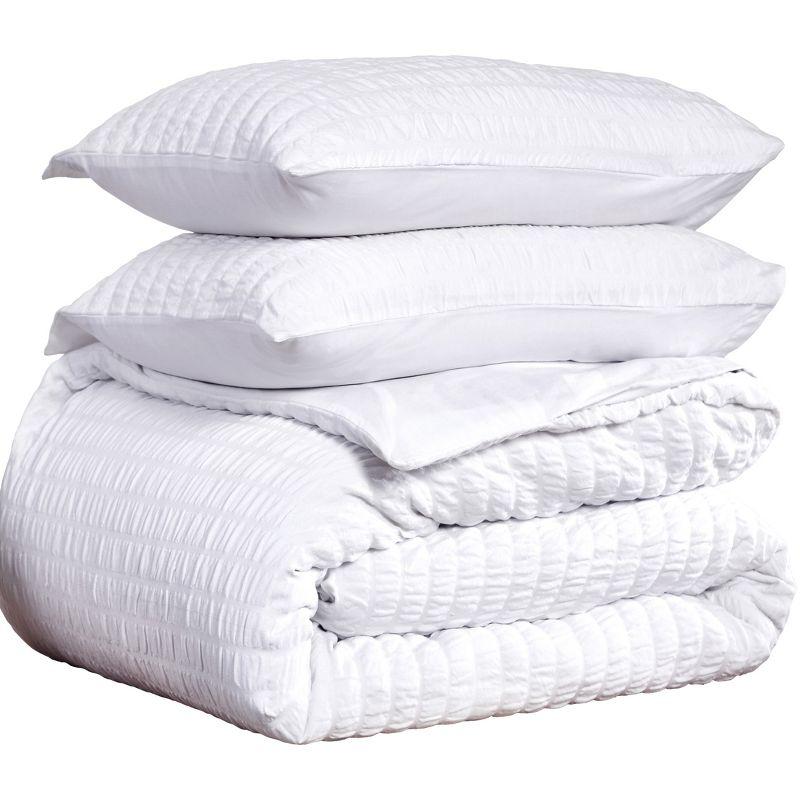 Oversized King White Cotton Seersucker Duvet Cover Set