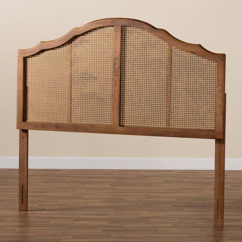 Iris Vintage Wood and Synthetic Rattan Arched Headboard Walnut - Baxton Studio