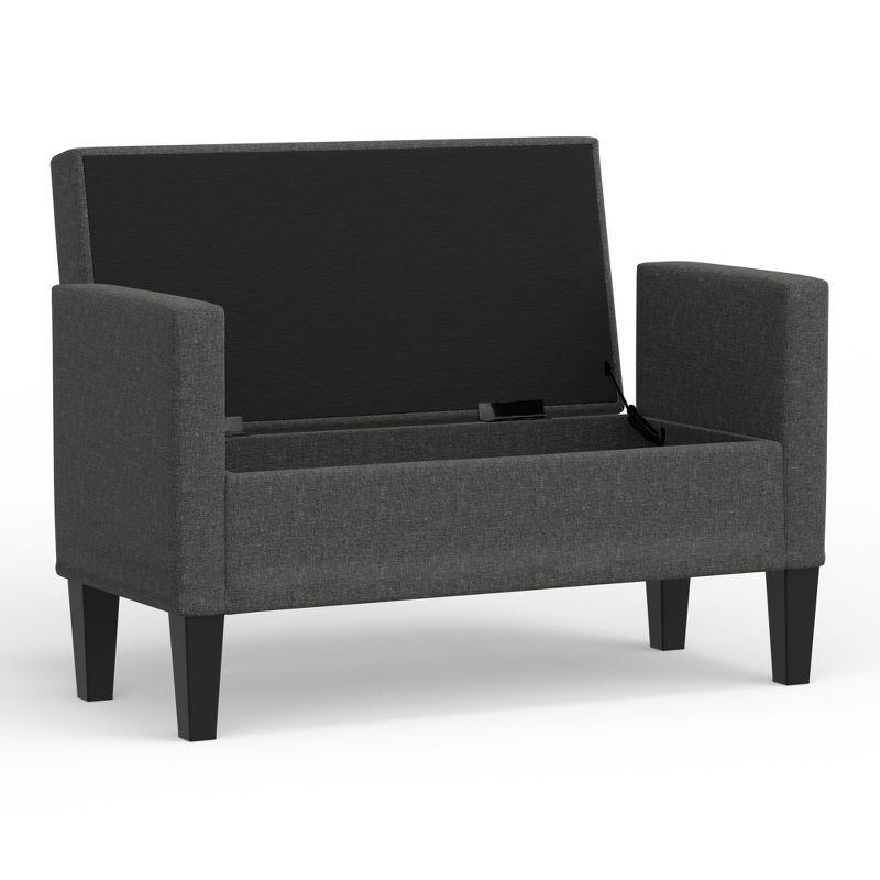 Modern Dark Gray Upholstered Storage Bench with Solid Wood Legs