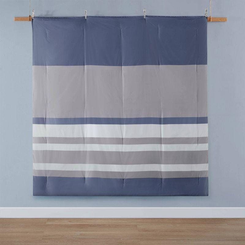 Intelligent Design Marsden Blue/Gray Microfiber Striped Comforter Set with Bed Sheets