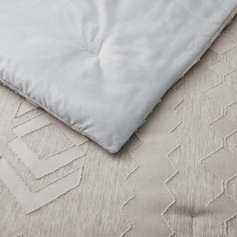 Peace Nest 3 Piece Tufted Embroidery Comforter Set Soft Clipped Microfiber Year-Round Warmth Geometric Design, Khaki, Full/Queen