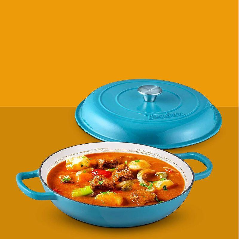 Bruntmor 121oz Qt - Enameled Cast Iron Dutch Oven With Handles and Lid | Cast Iron Skillet with Non-Stick Coating, Marine Blue