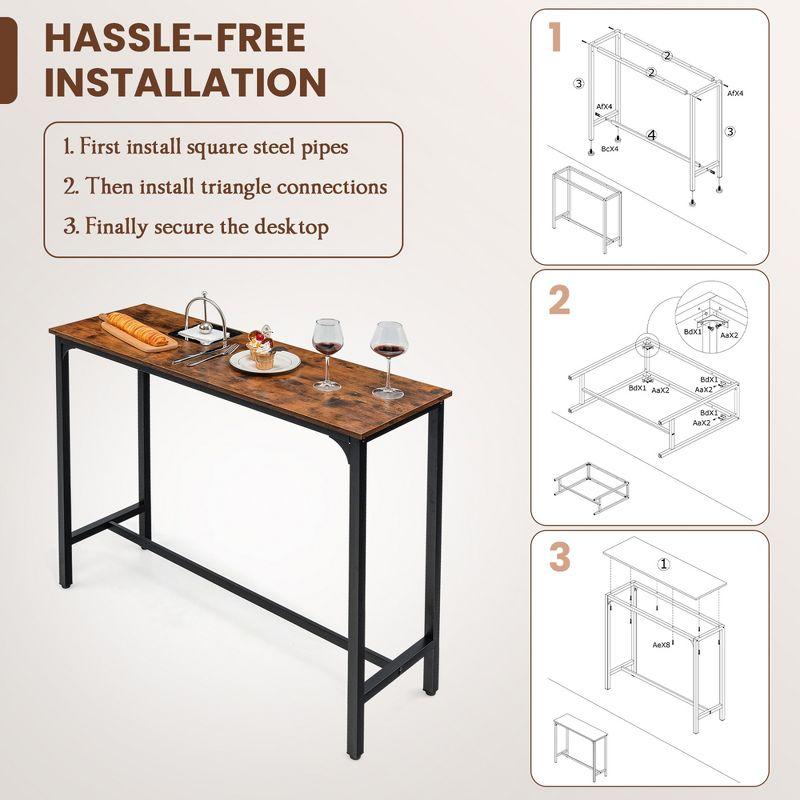 Tangkula 48" Rectangular Bar Table Kitchen Dining Table w/ Steel Frame & Adjustable Feet