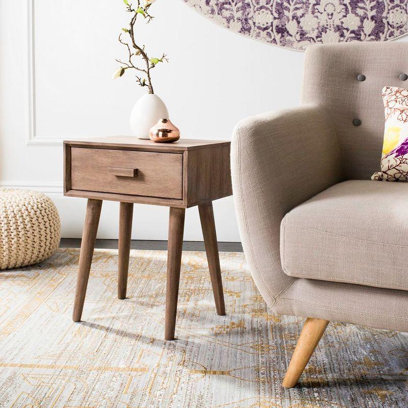 Transitional Desert Brown Pine Wood Side Table with Storage