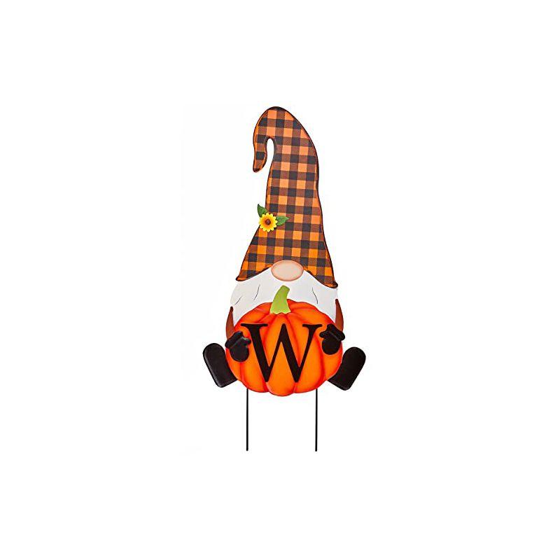 Monogram Fall Gnome Stake with Buffalo Plaid Hat