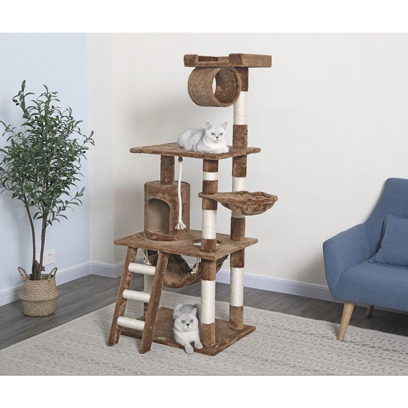 Beige 62-Inch Faux Fur Cat Tree with Sisal Posts