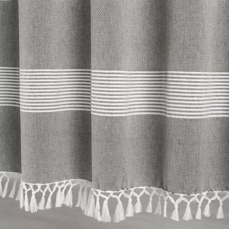 Tucker Stripe Yarn Dyed Cotton Knotted Tassel Shower Curtain - Lush Décor