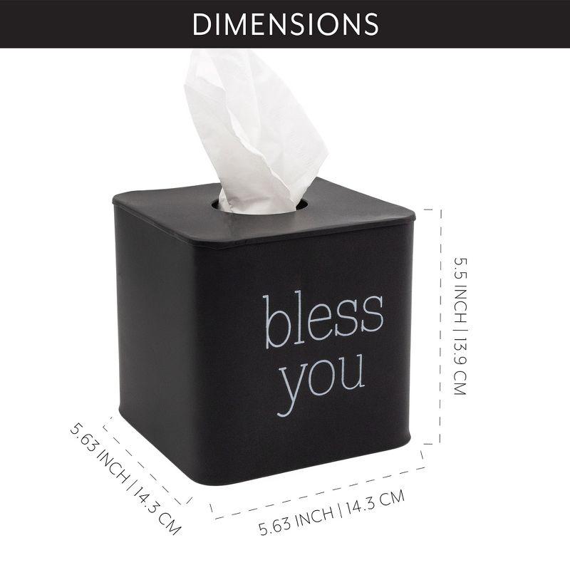 Black Enamel Square Tissue Box Cover with Bless You Text