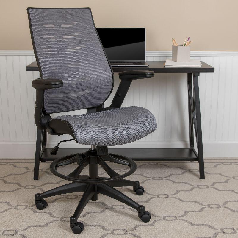 High Back Mesh Spine-Back Ergonomic Drafting Chair with Adjustable Foot Ring